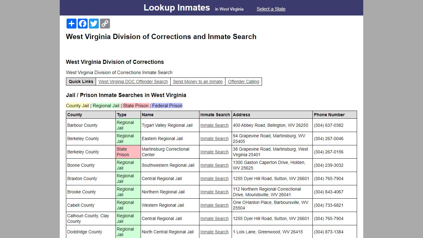 West Virginia Division of Corrections and Inmate Search - Lookup Inmates